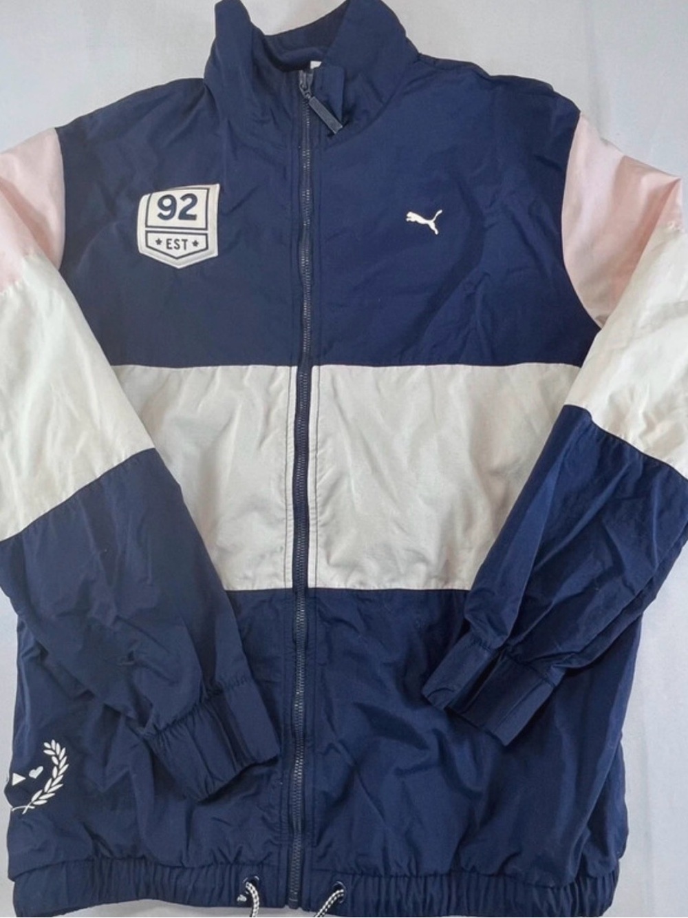 Puma x Selena Gomez Womens Small Pink Blue White Full Zip Windbreaker Jacket